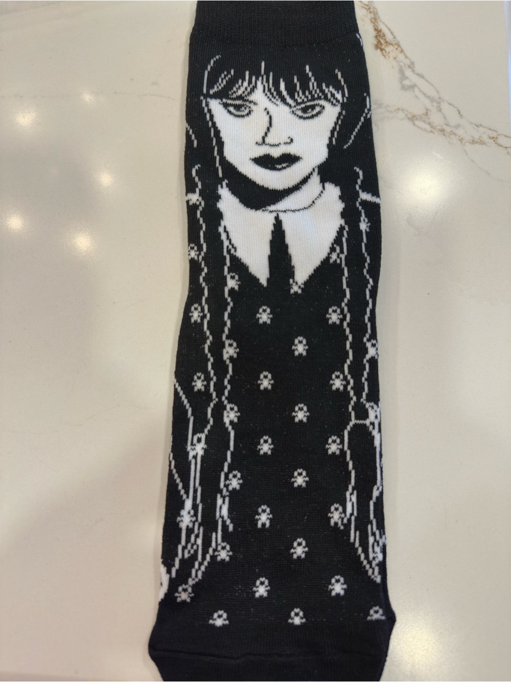Black & White Gothic Portrait Crew Socks - Wednesday